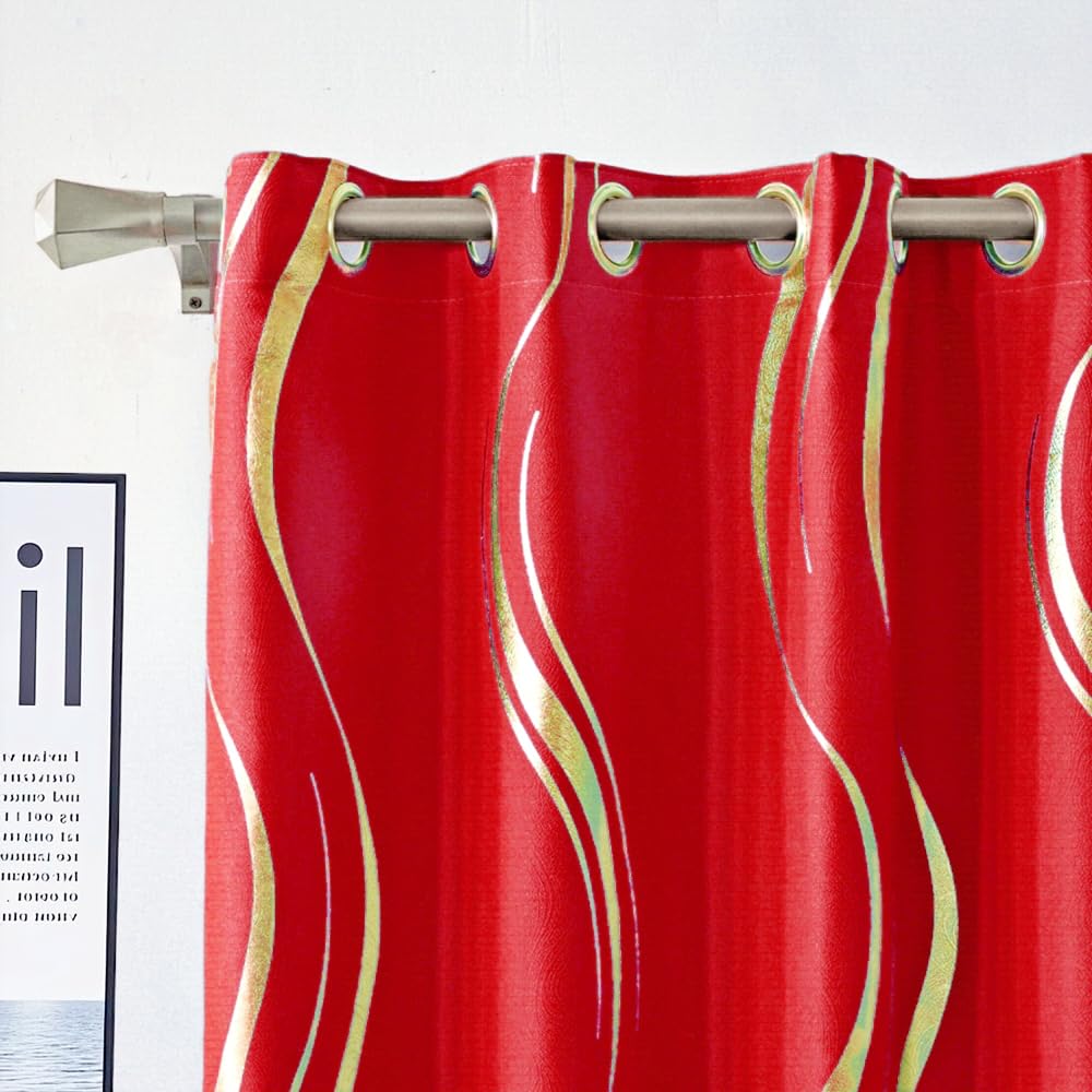 MYRU 2 Panels Set Luxury Striped Blackout Curtains for Bedroom Living Room (Red and Gold, 2 x 66x84 Inch) โ image 1