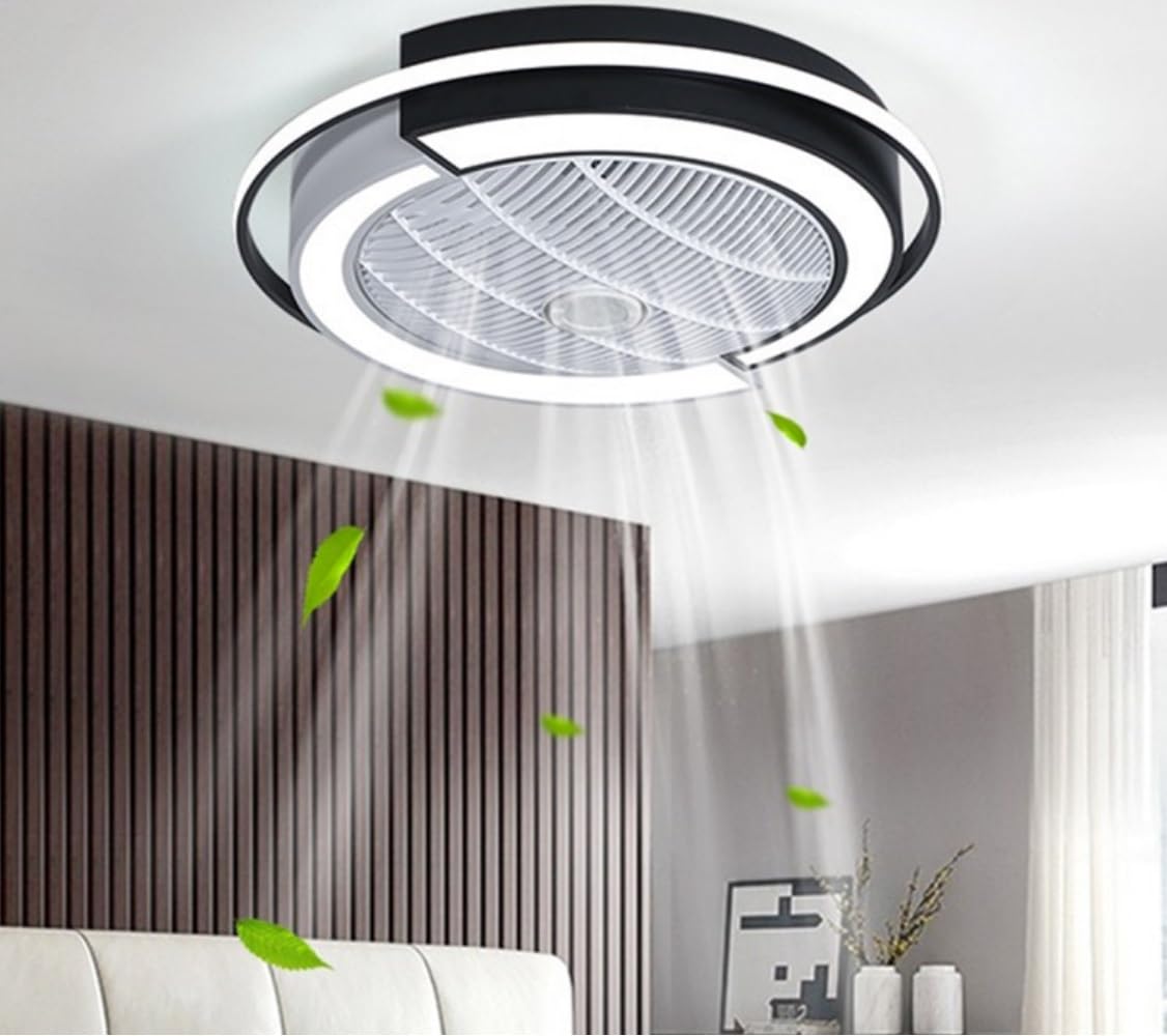 HXYSXHJUO Ceiling fan light LED Mute Invisible 3 Speed Color Dimming Remote Control Bedroom Dining Room Kitchen 53CM/58CM Black+White