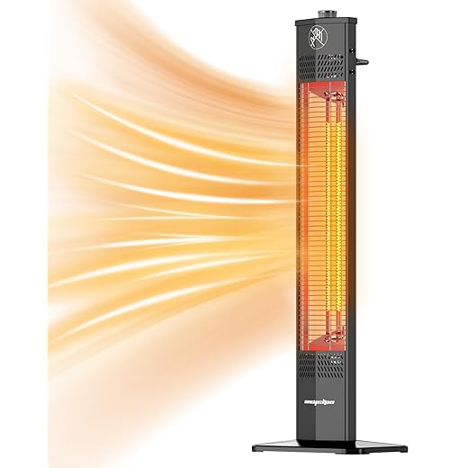 Patio Heater for Outdoor Use,1500W Infrared, 36 in Portable Tower Heater, 3 Levels, IPX5 Waterproof, Tip-Over&Overheat Protection for Garage, Indoor, Large Room, Backyard, Home