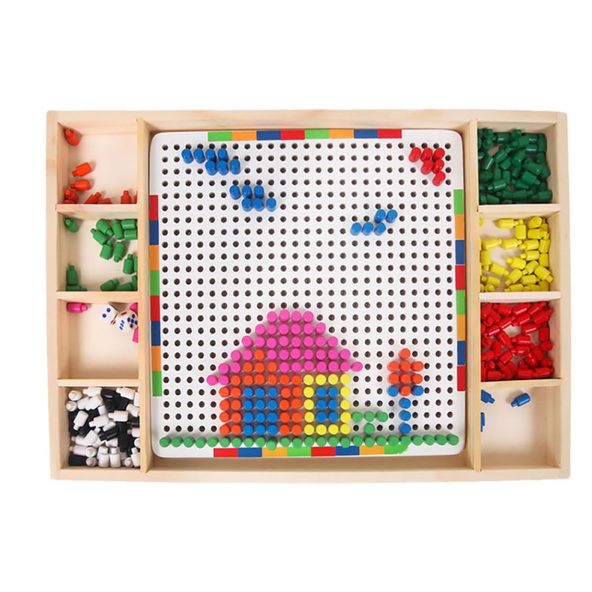 Veemoon Gioco Educativo per Set 1 Fungo in Legno Puzzle Chiodini Colorati per Sviluppare Creatività e Riconoscimento Colori per Compleanno e Vita Quotidiana