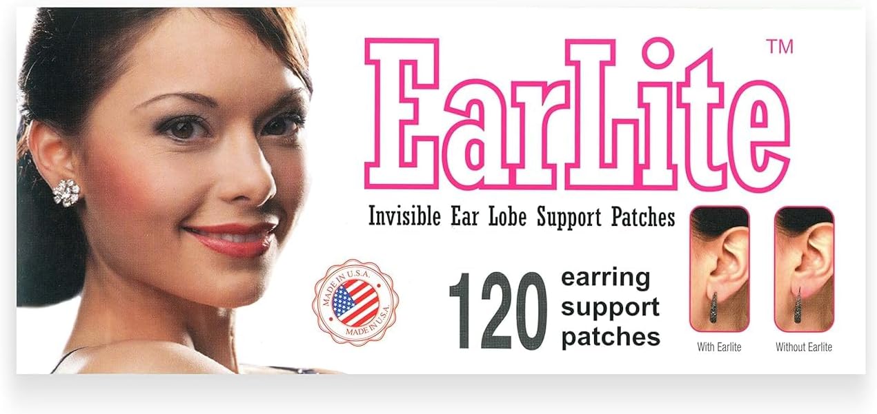 EarLite 120 (60 Ea X 2 packs) Invisible Earring Ear-Lobe Support Waterproof Patches in ZipLock Pouch