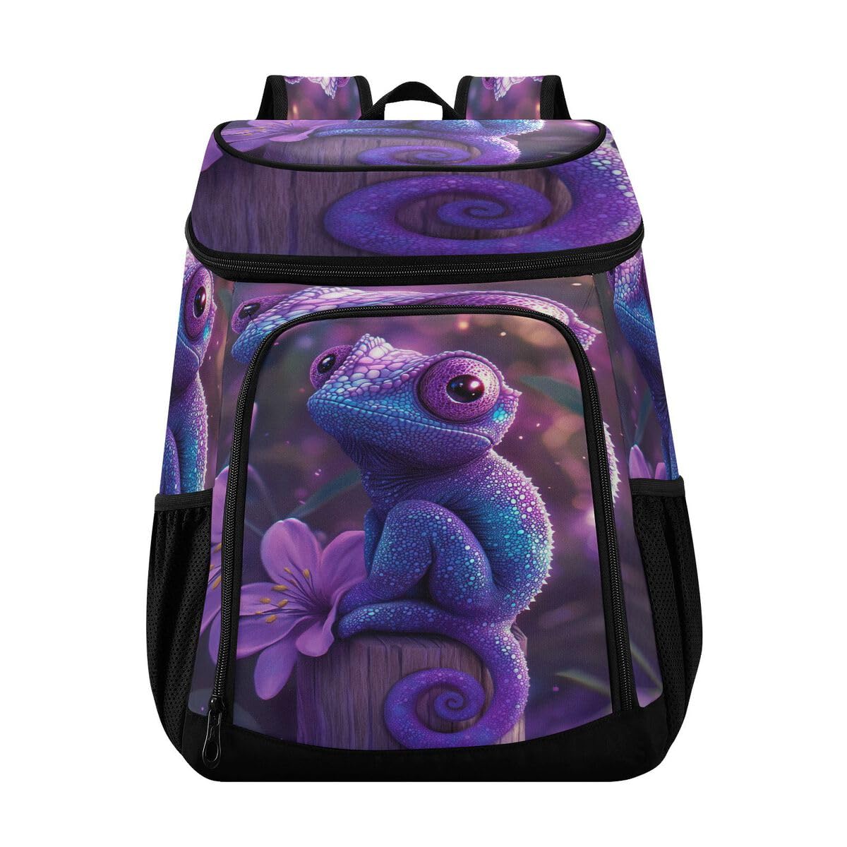 Chameleon Flower Purple Cooler Backpack Leakproof Insulated Lunch Cooler Bag 30 Cans Camping Backpacks for Road Trip Picnic Beach
