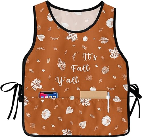 Spring Flower Cobbler Aprons with 2 Pockets for Women Men, Modern Colorful Abstract Floral Plants