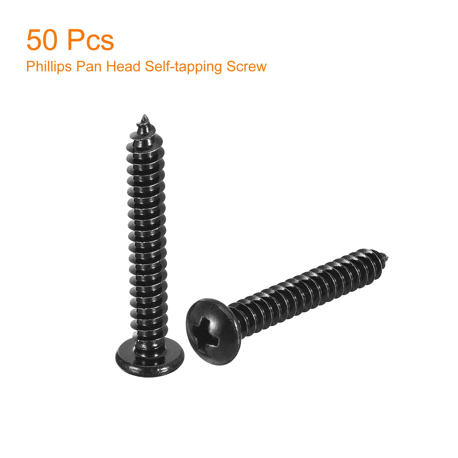 QUARKZMAN 50Pcs 5x35mm Tornillo Autorroscante de Cabeza Alomada Redonda Phillips, Tornillos Autoperforantes de Acero Inoxidable 304, Tornillo para Madera con Rosca Completa, Negro