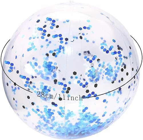 Miniatura 8 de PENTA ANGEL Bola de playa con purpurina, 2 unidades, inflable con confeti para piscina, bola deportiva de arena transparente para verano, playa,