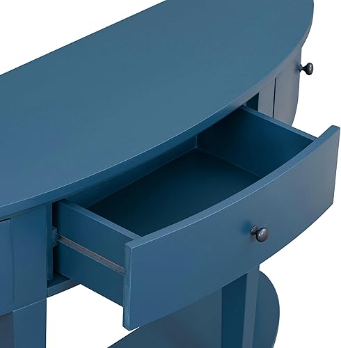 Miniatura 49 de Polibi Mesa consola curvada retro con estante de estilo abierto y 4 cajones superiores, mesa de entrada de media luna de 52 pulgadas de ancho con