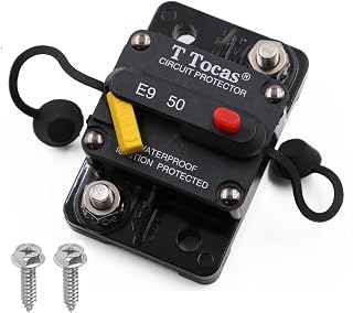 E9 50 Amp Circuit Breaker 12V - 72V DC with Manual Reset | UL Certified Waterproof IP67 | Surface Mount 50A Switch Button with LED Indication