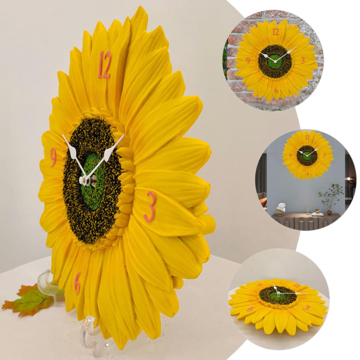Toddmomy Rustikale Wanduhr Sonnenblume für Außenbereich, Kunstharz, Ip44