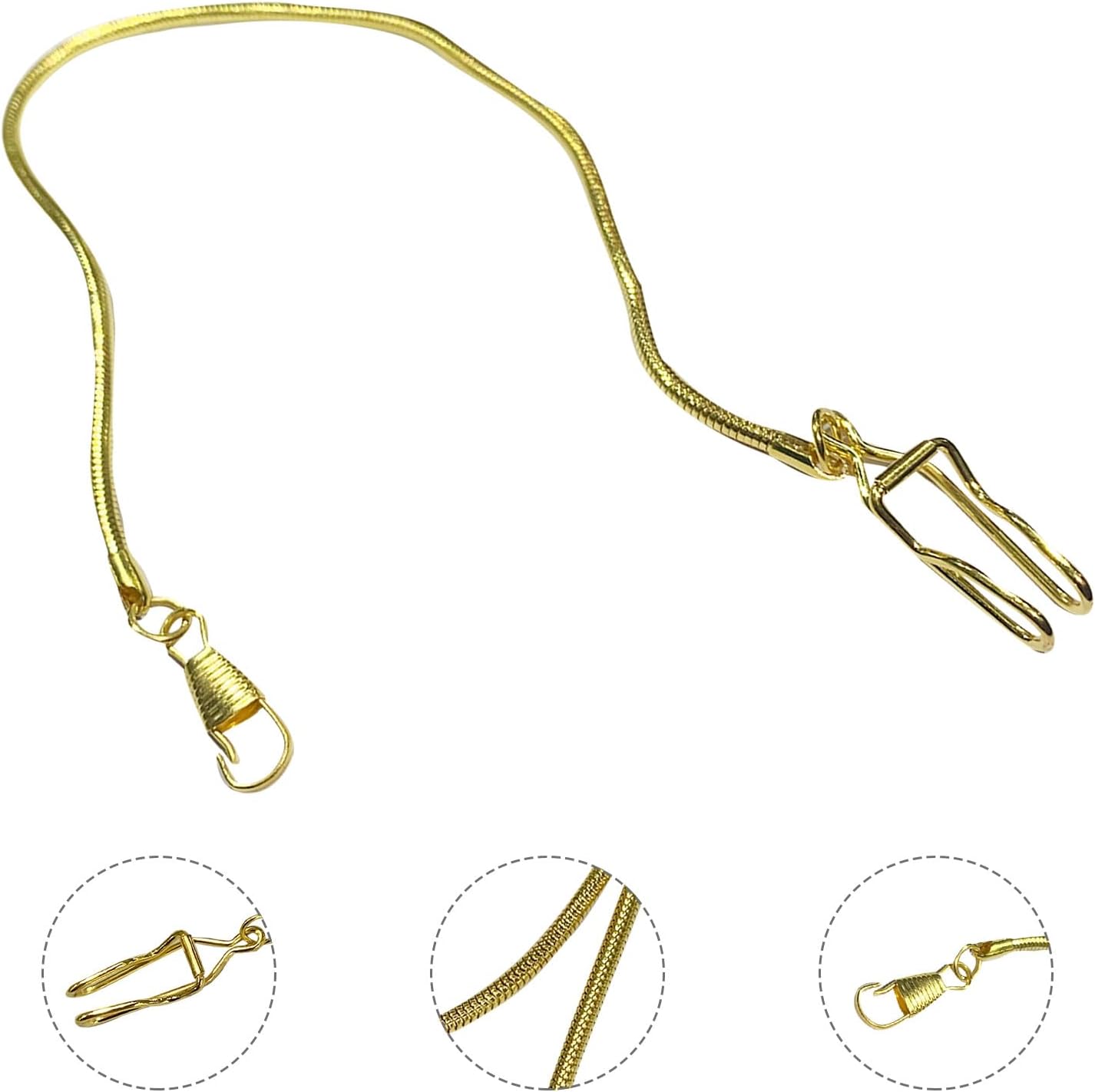 Pocket Watch Chain Metal Buckle Chain Vintage Snake Link for Men with Clip Suitable for Jeans Belt and Vest Accessories