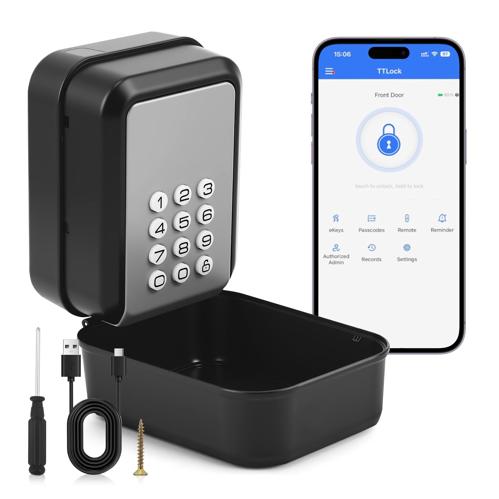 Caja de Seguridad para Llaves con código numérico, caja para llaves inteligente Bluetooth montada en la pared, impermeable Grande Cajetin Llaves,Caja Fuerte para Llaves para casa,garaje,apartamento