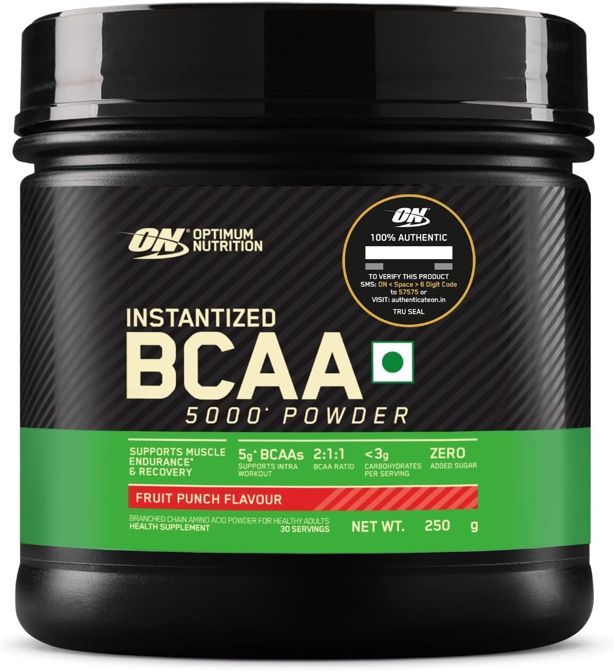 Optimum Nutrition BCAA, 5g BCAAs in 2:1:1 Ratio, 30 servings, For Muscle Recovery & Endurance, Intra workout, Informed Choice certified (250gm, Fruit Punch)