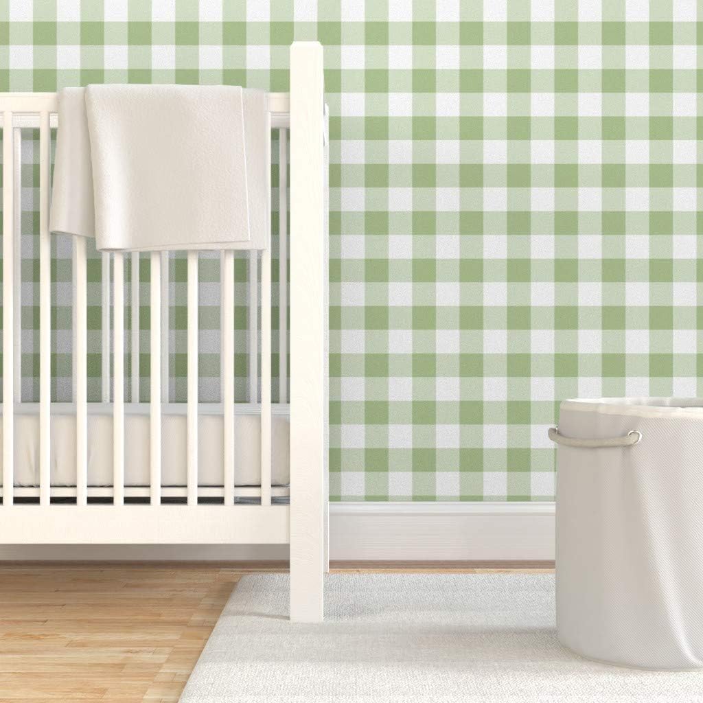 Peel & Stick Wallpaper 3ft x 2ft - Bold Check Plaid Tartan Buffalo Green White Swedish Geometric Classic Home Decor Kitchen Custom Removable Wallpaper by Spoonflower