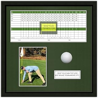 15x15 Black Scorecard Ball and Photo Frame with Optional Engraved Plate, Moulding blk-004 Shadowbox, Green Mat (holds up to 6x8 or 6x12 card VERTICAL 4x6 5x7 photo; card, & not incl)