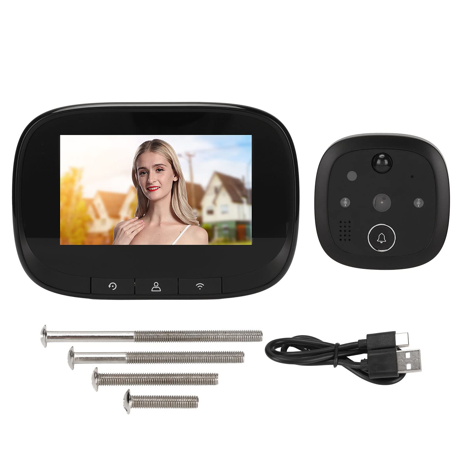 Judas de Porte Numérique, Détection de Mouvement PIR,Nocturne, Sonnette Visuelle Intelligente WiFi avec Image HD, Caméra 720P, Conception Grand Angle 120°, Connexion APP,