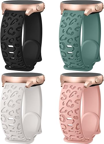 4 Pack Leopard Engraved Bands Compatible with Samsung Galaxy Watch 654 Band 40mm 44mm, Galaxy Watch 5 Pro 45mm,Galaxy Active 2,Galaxy Watch 3,20mm