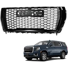 R&L Racing Glossy Black Denali Style Honeycomb Mesh Front Bumper Grill Grille Compatible With 2021-2024 GMC Yukon/Yukon XL/Denali