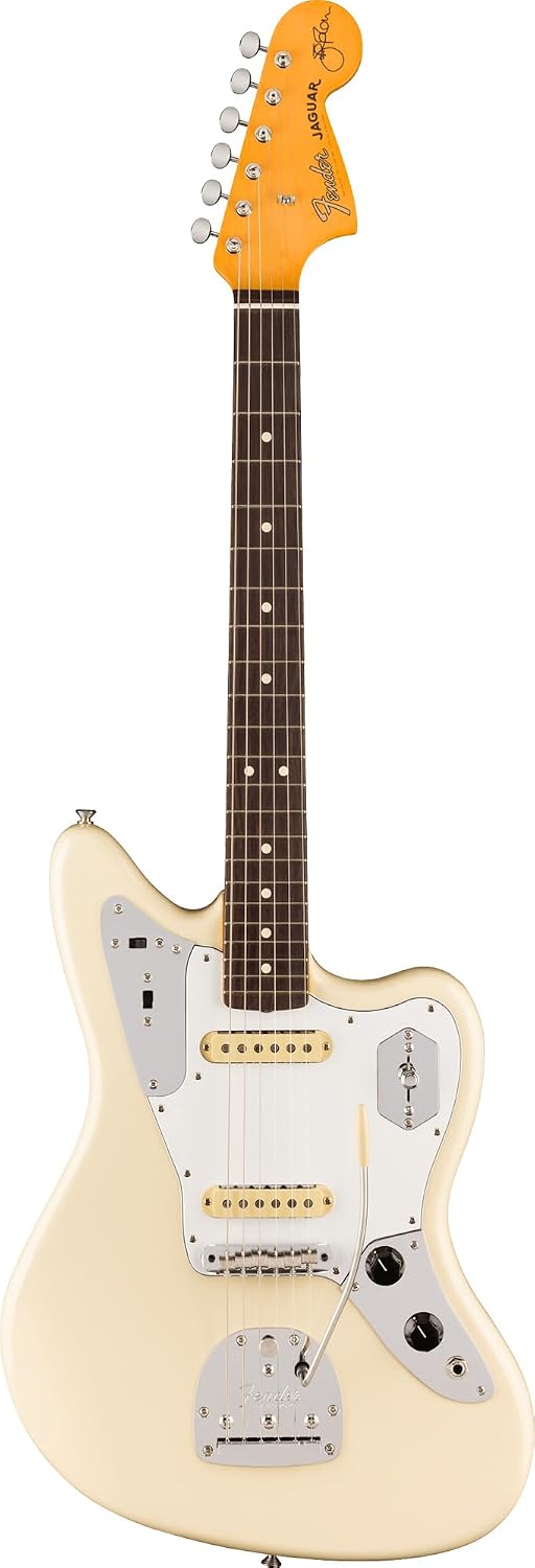 Fender Johnny Marr Jaguar - Olympic White Bundle with Tweed Case, Cable, Strap, and Guitar Cleaning Kit
