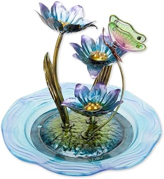 Bits and Pieces - Iridescent Glass Butterfly Fountain Sculpture Indoor Home Decor - Zen Water Fountain - Desk or Tabletop Accessories - 12" Tall Multicolor