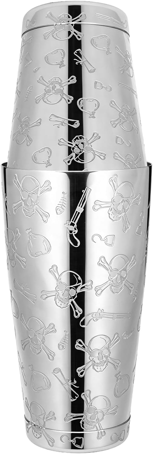 Stainless Steel Boston Shaker with Etched Pattern Weighted Shaking Tin Set 18 & 28oz Pattern Cocktail Shaker Set Two-Piece Heavy Metal Boston Tins Only (Style1 skull)