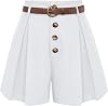 Belle Poque Womens Shorts Dressy Casual High Waisted Summer Pleated Wide Leg Shorts with Pockets and Belt