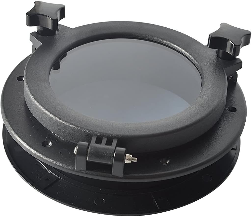Amarine Made Pair of Boat Yacht Round Opening Portlight Porthole 10" Replacement Window Port Hole - ABS, Tempered Glass -Marine/Boat/rv Portlight Hatch-Black