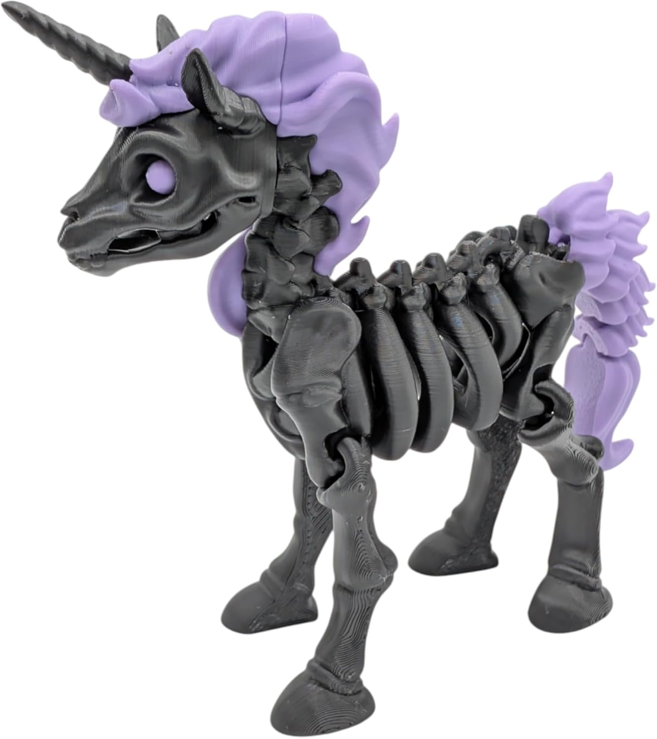 Articulated Skeleton Unicorn Fidget Toy and decoration, 3D printed (Black/Lavender)