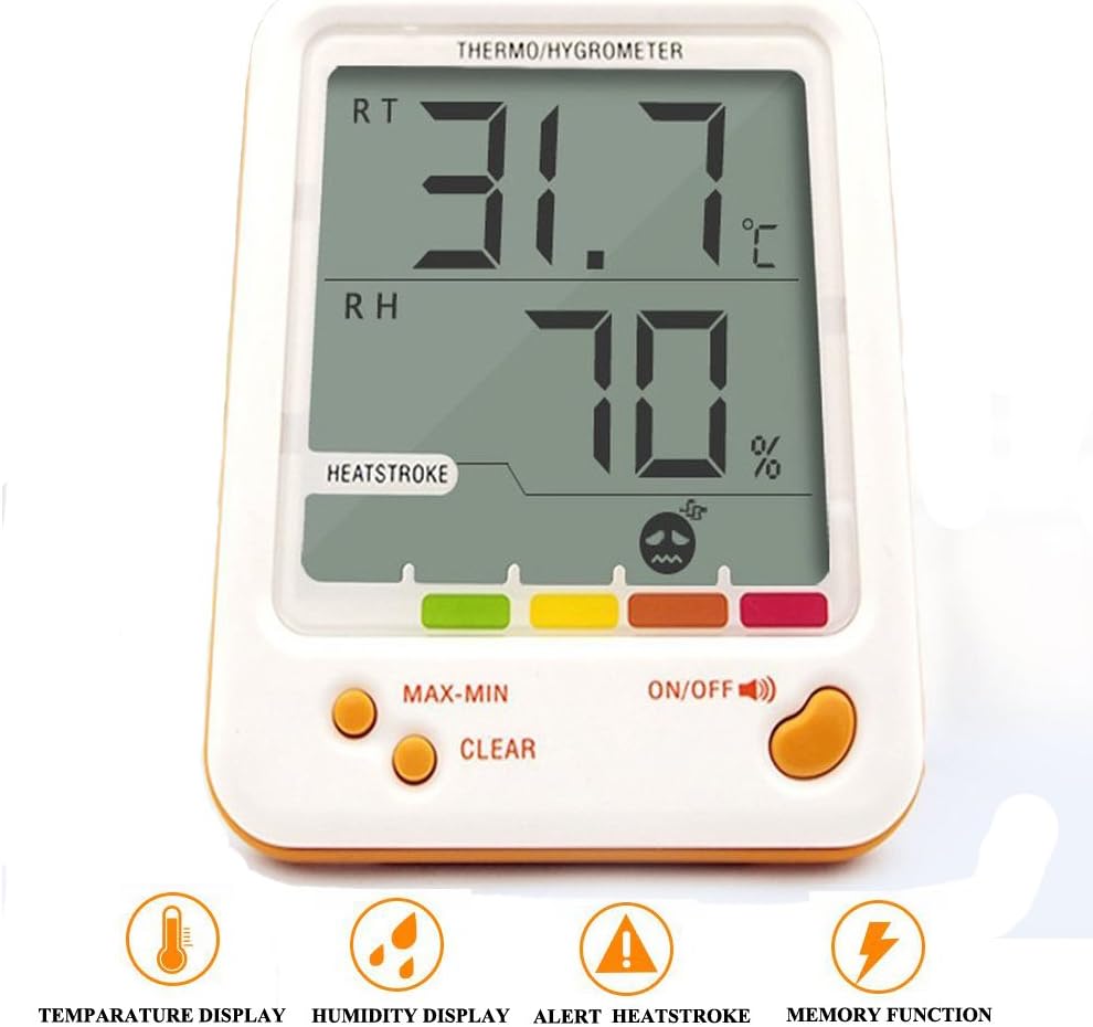 Indoor Outdoor Hygrometer Thermometer Humidity Monitor Digital LCD Temperature Clock Thermo Hygrometer Meter with Min/ Max Value Alarm