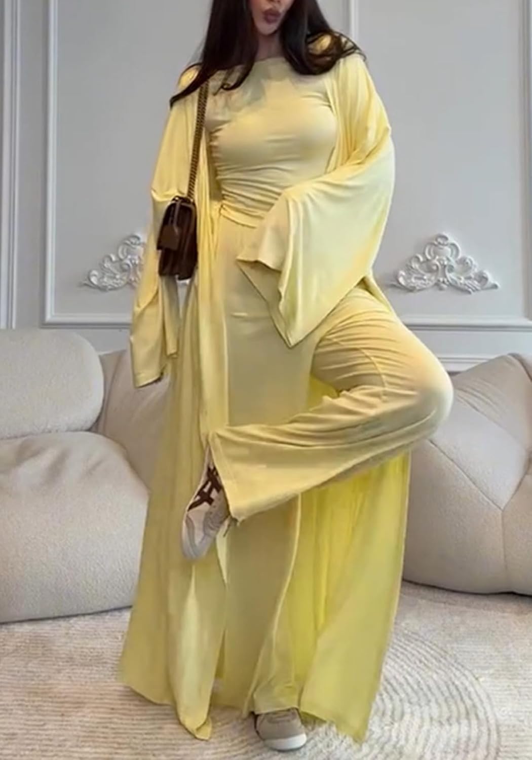 Geulis Women's 3 Piece Lounge Sets Long Sleeve Shirts Long Cardigan Wide Leg Pants Tracksuits Travel Outfits Fall Clothes - Image 3