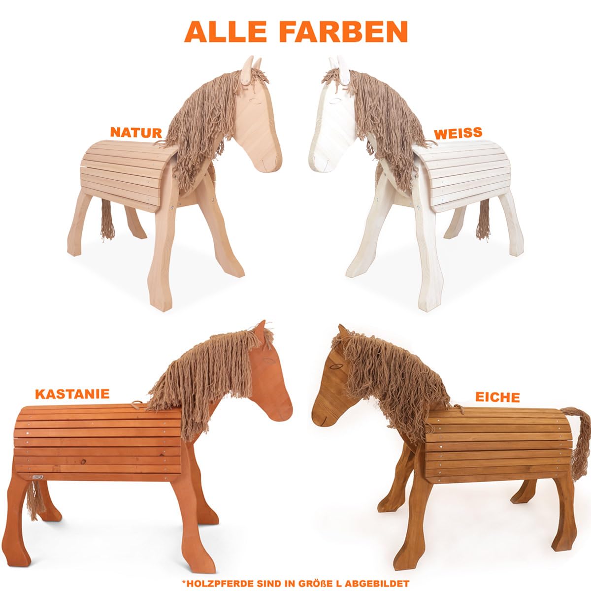 Holzspielzeug Peitz Holz-Voltigierpferd | Holzpferd Happy | Outdoor-Spielzeug | Draussen 7032 | Farbe Kastanie