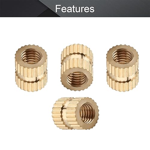 Miniatura 3 de MroMax Tuercas de inserción moleteadas M3 de 0.197 in (OD) x 0.197 in de alto, tuercas moleteadas de rosca hembra Tuercas de inserción roscadas de