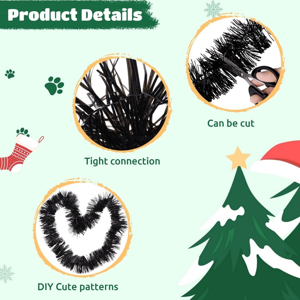 Black Diy Tinsels, 5 Pcs Christmas Foil Fringe Garlands, Wall Hanging Tinsel Streamers, 78.7 Inches Metallic Tassel Banners For Wedding, Birthday, Halloween, Christmas Tree Party Decorations