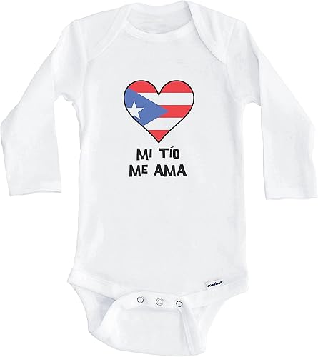 My Uncle Loves Me - Body de una pieza con diseño de bandera de Puerto Rico en español, Mi tío me AMA (manga larga)