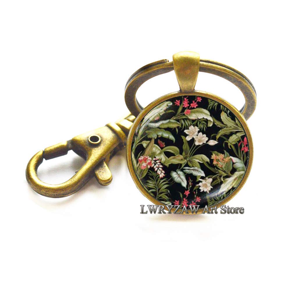Victorian Style Art Print Keychain,Victorian Floral Keychain,Black Art Flower Key Ring, Floral Print Keychain,M167
