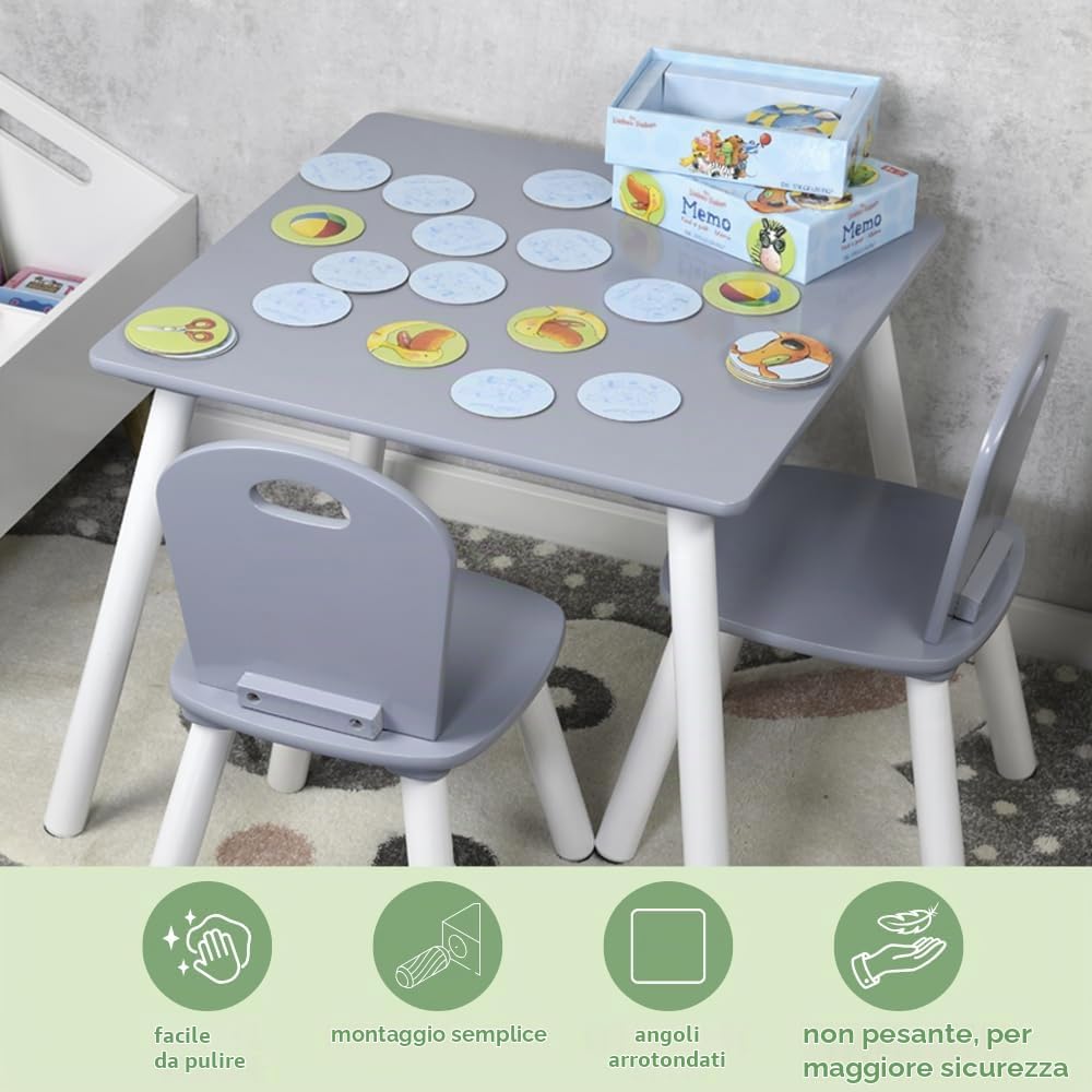 Kesper | Tavolo per bambini con 2 sedie, materiale: pannello di fibra, dimensioni: 55 x 55 x 45 cm, colore: bianco, grigio | 17732 13
