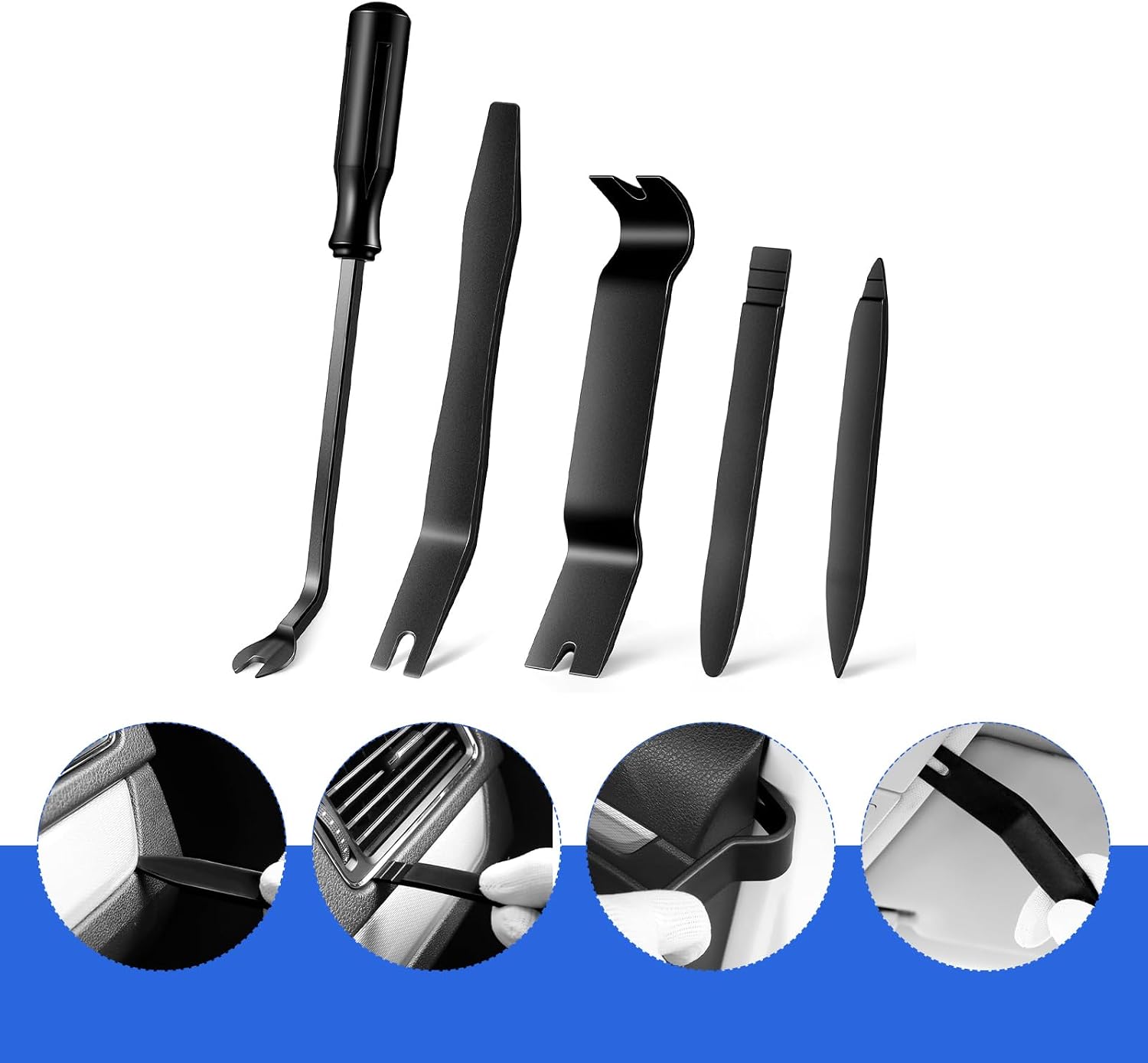 5 PCS Auto Trim Removal Tool Kit, No-Scratch Plastic Pry Tool Set, Plastic Car Trim Removal Tool Kit, Universal for Car Door Panel Clip Dashboard Audio Radio Dismantle (Black)​