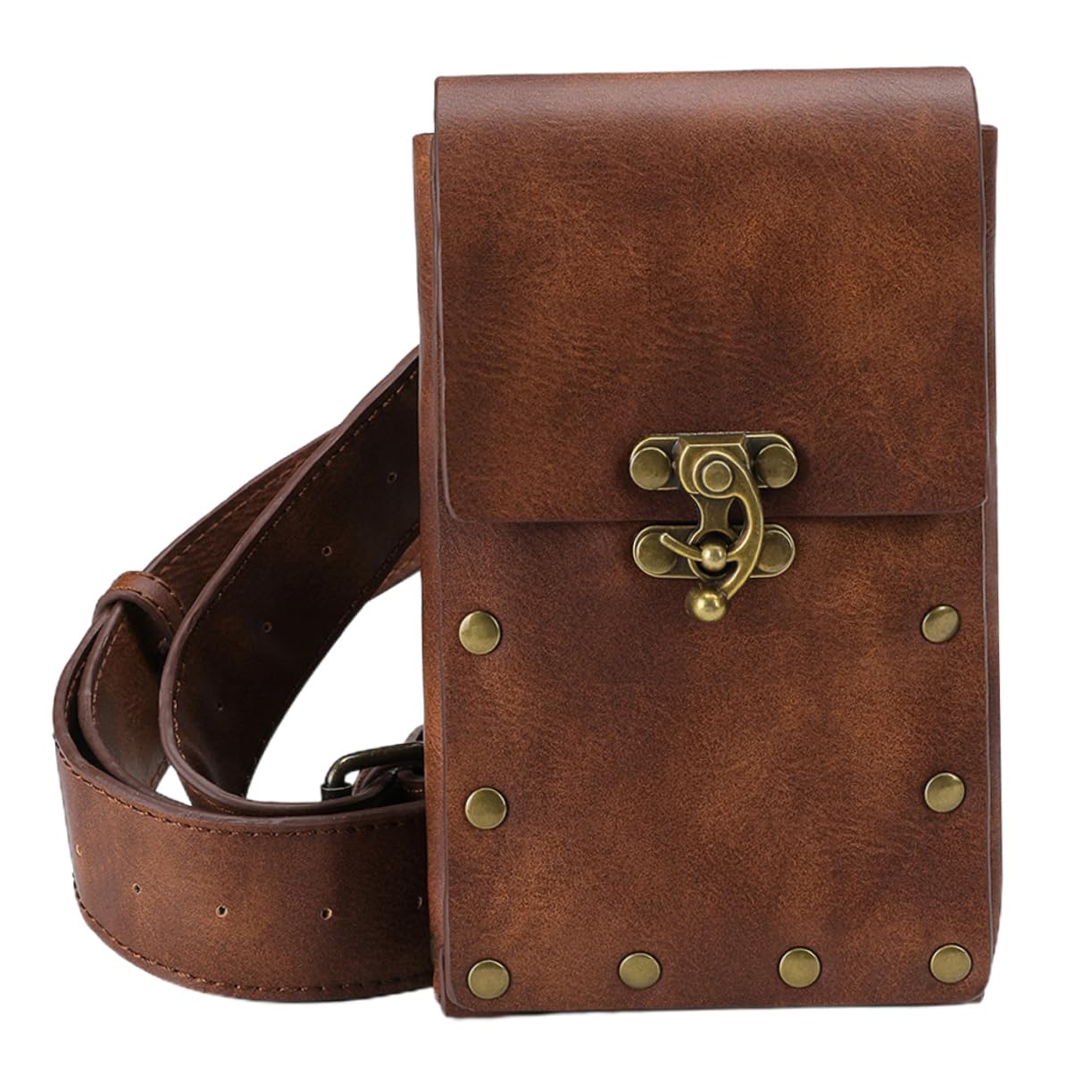 Marsupio Sportivo Retro in Pelle Marrone per Ciclismo e Running, Borsa Piccola Stile Punk per Uomo e Donna