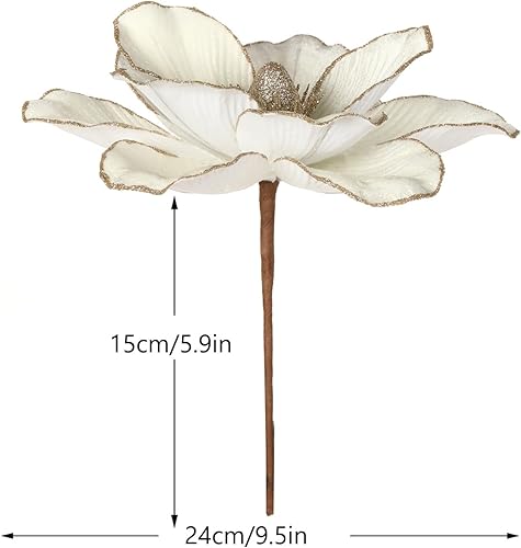 Miniatura 10 de GL-Turelifes Flores de Navidad grandes con purpurina de 10 pulgadas, 6 piezas, adornos de flores artificiales de magnolia plegables para decoración