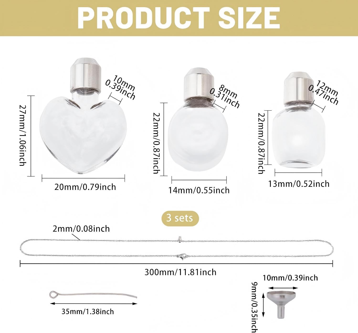 3Pcs Vial Necklace Heart Perfume Bottle Pendant Glass Ashes Holder Cremation Urn Necklace Mini Stainless Steel Pendants Blood Container Memorial Jewelry for Women Men