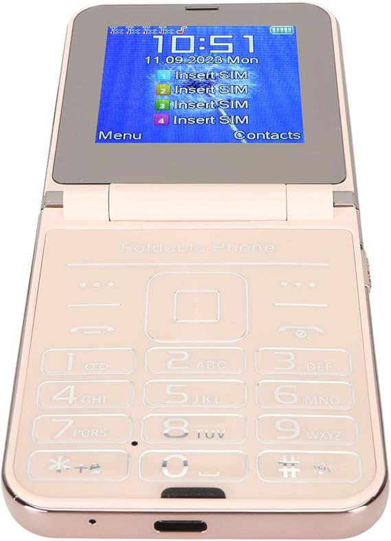 2.6 Inch Senior Mobile Phone Folding Phone with Dual Screen Display Large Buttons and Numbers Quick Dial with One Button Clear and Loud Sound HD Camera Integrated (Gold)