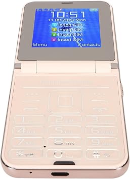 2.6 Inch Senior Mobile Phone Folding Phone with Dual Screen Display Large Buttons and Numbers Quick Dial with One Button Clear and Loud Sound HD Camera Integrated (Gold)