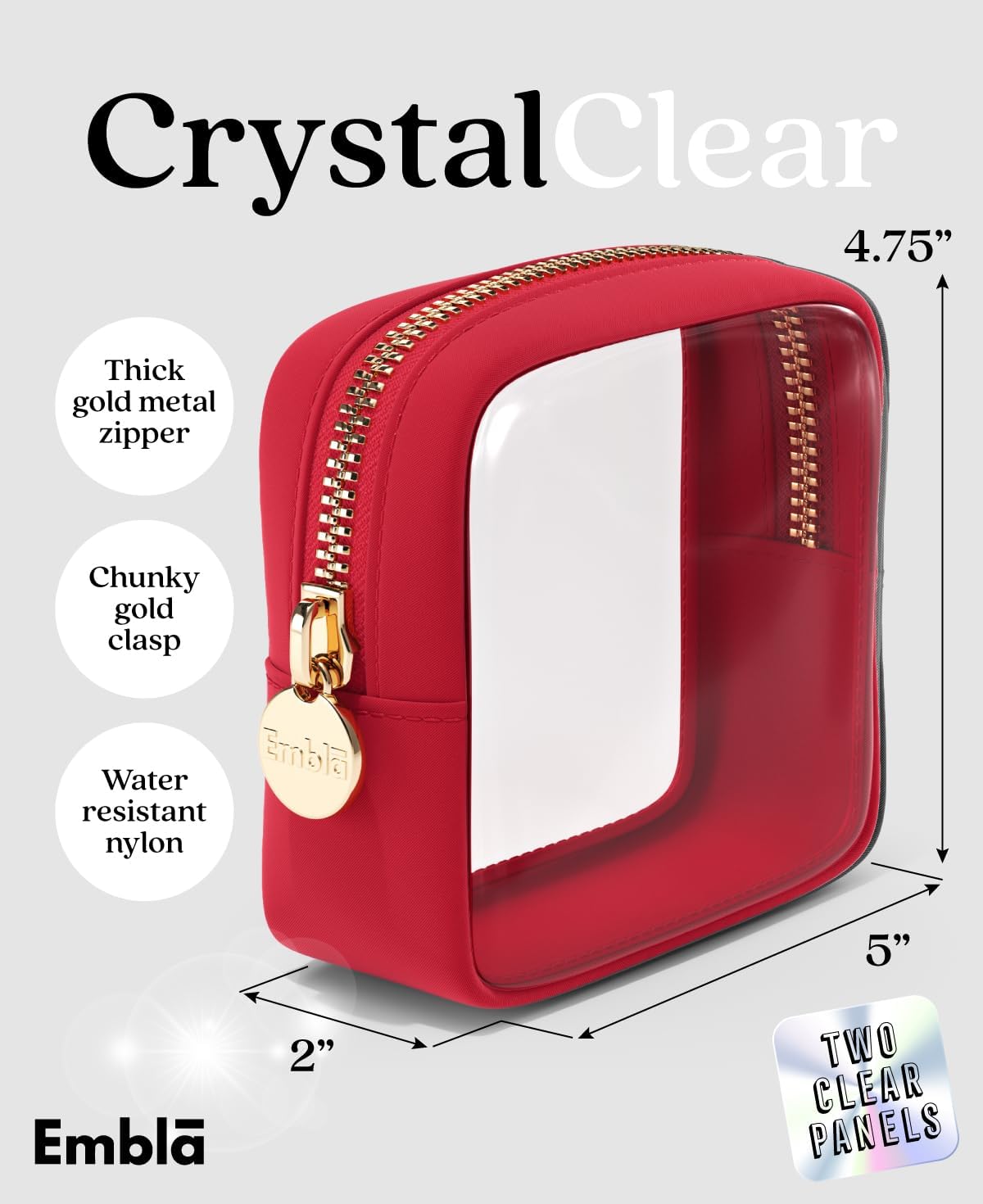 Clear Makeup Bag Zipper Pouch, Transparent Cosmetic Case Organizer, TSA Approved Travel Toiletry Case, Travel Accessories Essentials Makeup Tote for Women, Mini Cute Make up Bag for Purse - Ruby - Image 2