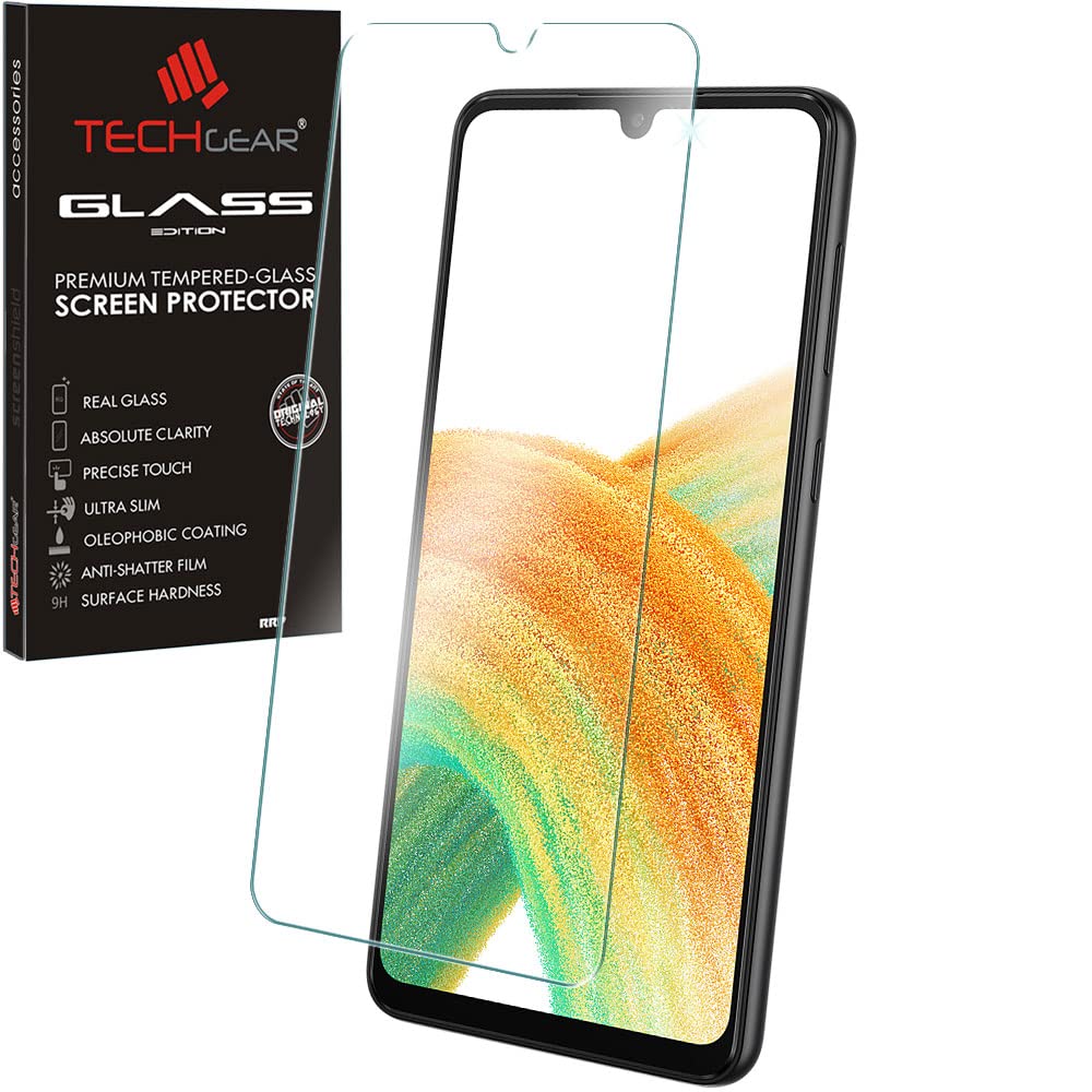 TECHGEARGLASS Edition Compatible with Samsung Galaxy A33 5G, Tempered Glass Screen Protector Cover [2.5D Round Edge] [9H Hardness] [Crystal Clarity] [Scratch-Resistant] [No-Bubble]
