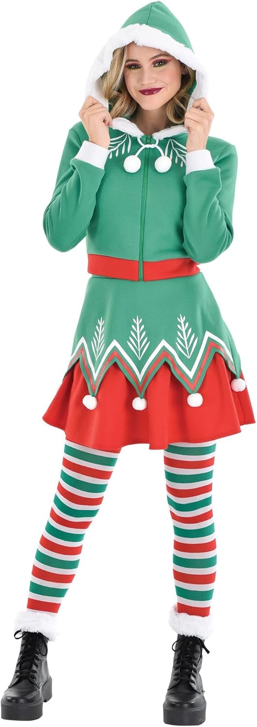Red & Green Sassy Elf-Costume (5-Piece Set) - Perfect for Holiday Parties & Events