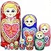 LK King&Light 10pcs R Heart-Shaped Pattern Wooden Nesting Toys Russian Dolls Matryoshka Stacking Dolls