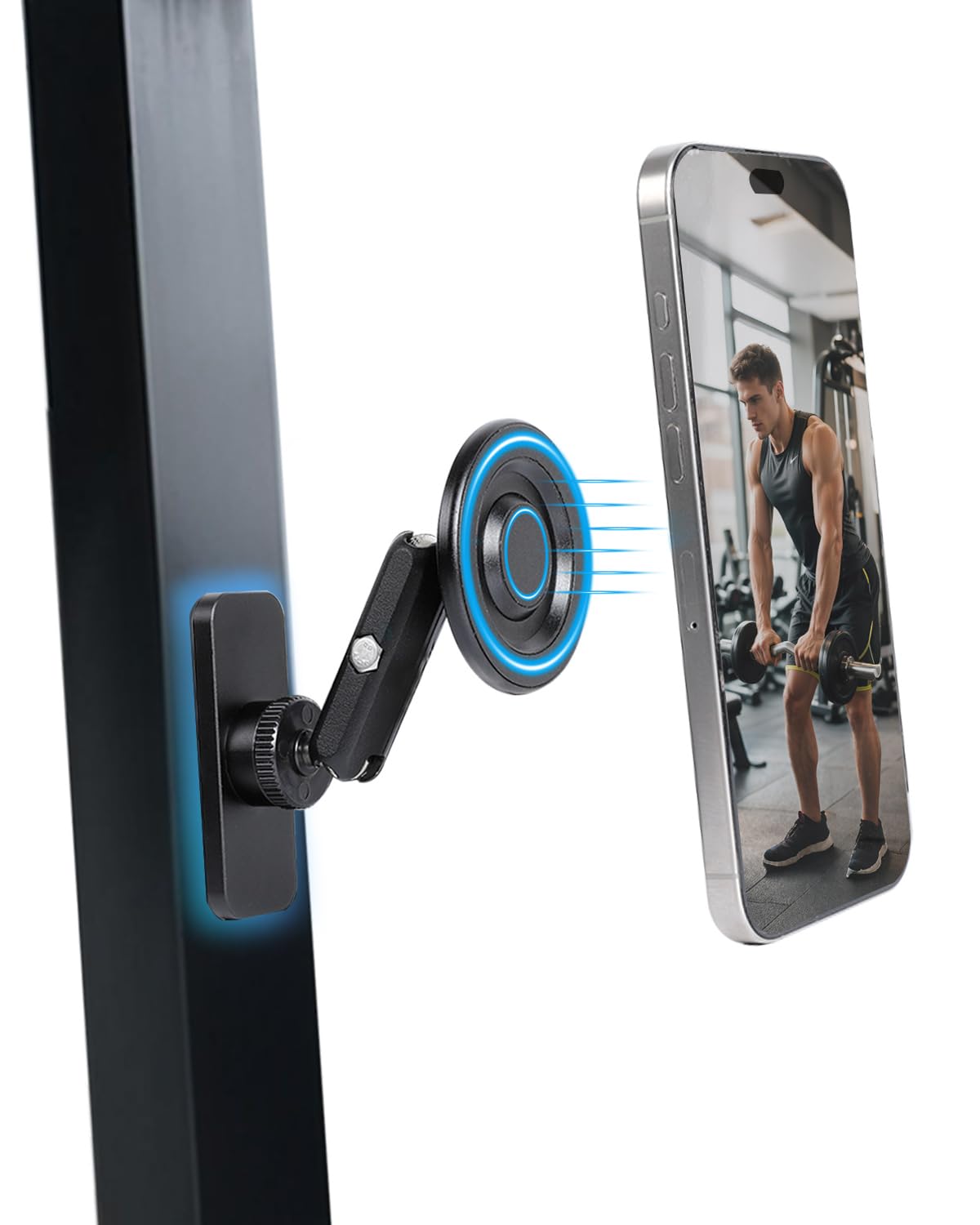 Leenconghui All-Metal Gym Magnetic Phone Holder for MagSafe,[Dual Magnet] Portable Detachable Magnetic Phone Stand Compatible with iPhone 16 15 14 13