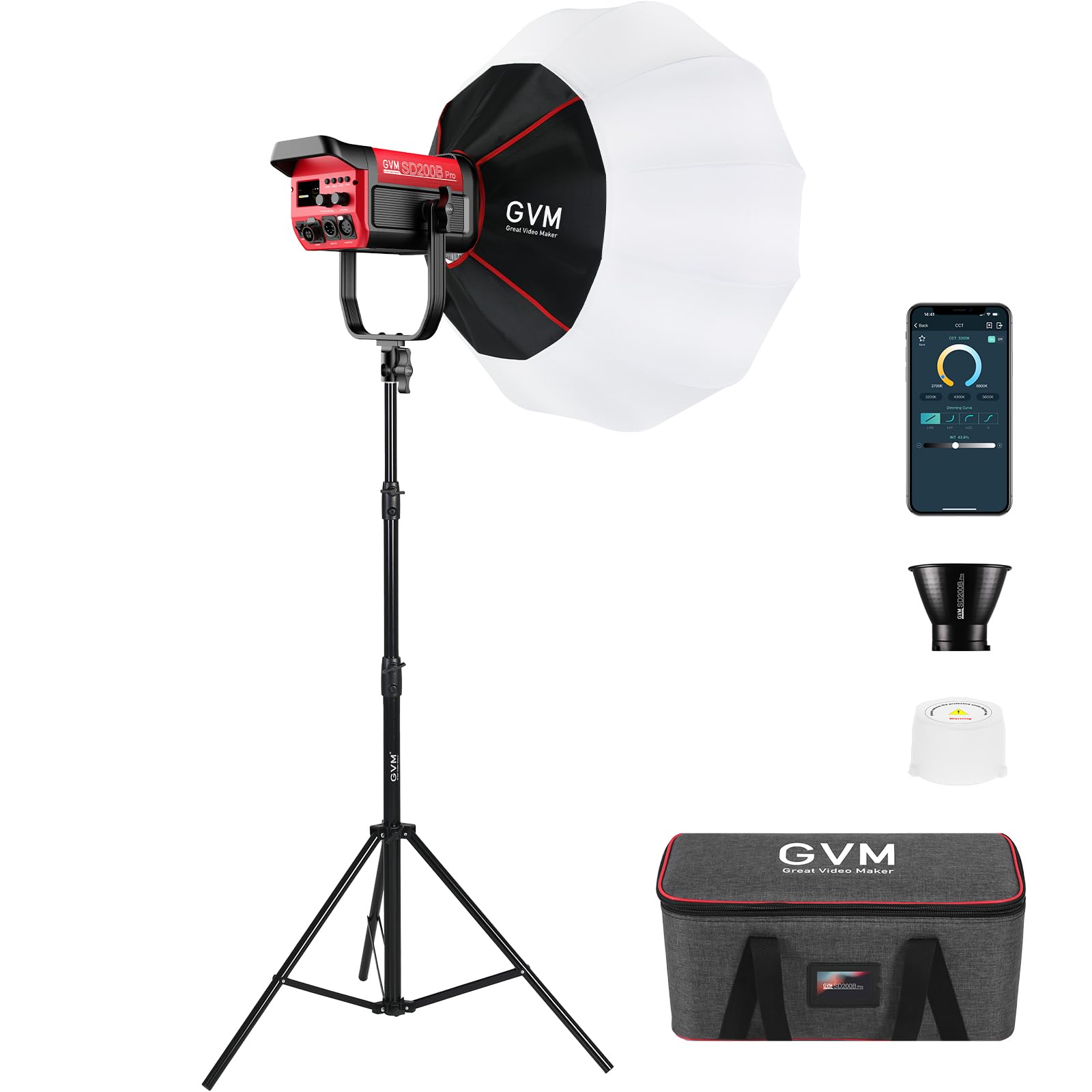 GVM 200W LED Video Light with Lantern Softbox, SD200B Continuous Lighting Kit with Bluetooth Mesh Network/DMX Control, 2700K-6800K Studio Light