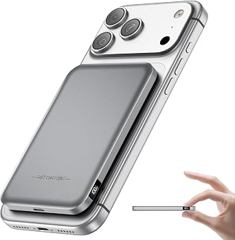 0.4" Ultra Slim Magnetic Portable Charger, 50% Smaller 5000mAh Power Bank with LED Display, Fast Charging Wireless Battery Pack, Travel Essential MagSafe Compatible Charger for iPhone 17/16/15 - Gray