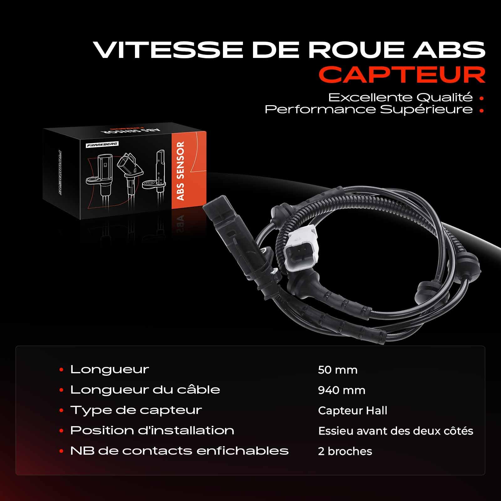 Frankberg Capteur de vitesse de roue ABS avant 9664727880 | Compatible avec: