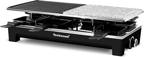 Miniatura 8 de Techwood - Raclette eléctrica de 1500W para interiores, parrilla para barbacoa coreana de 8 raciones con placa reversible 2 en 1, ideal para fiestas