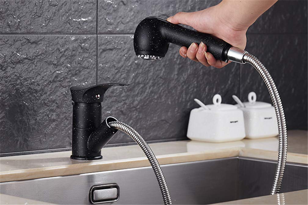 Grifos de Cocina Grifo de Cocina extraíble Giratorio de 360 Grados Grifo de Ahorro de Agua Grifo Mezclador de grúa de Lavabo Negro Pulido Grifo de latón de una Sola manija Montado
